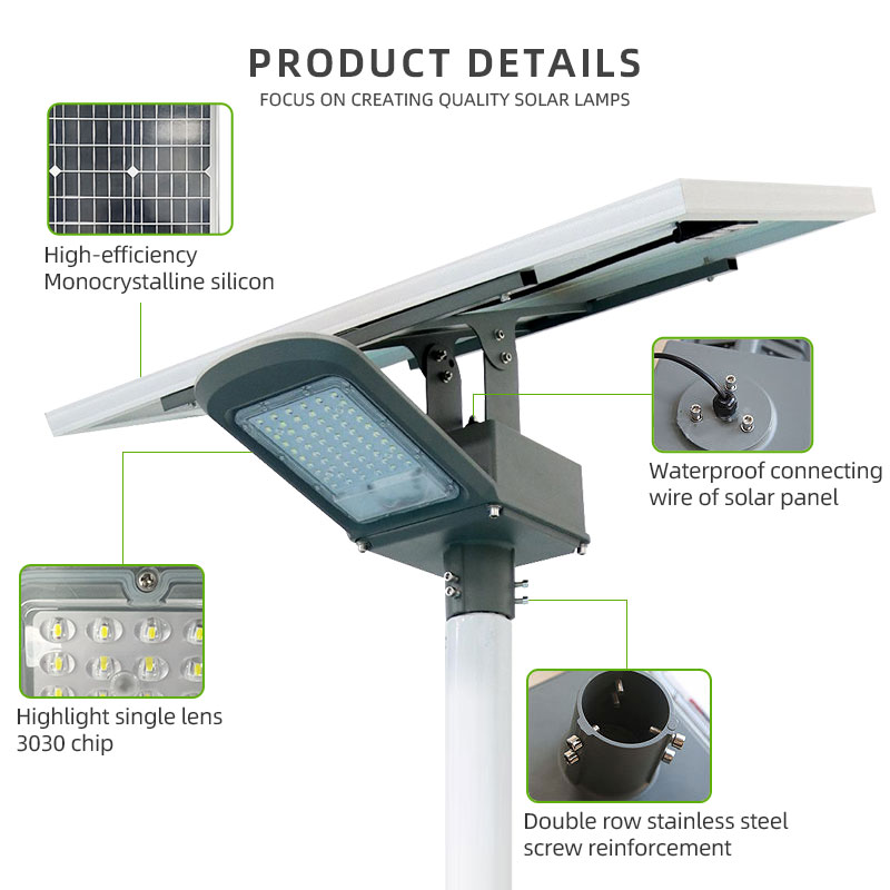 Ficha técnica de poste solar fotovoltáico con detalle de componentes